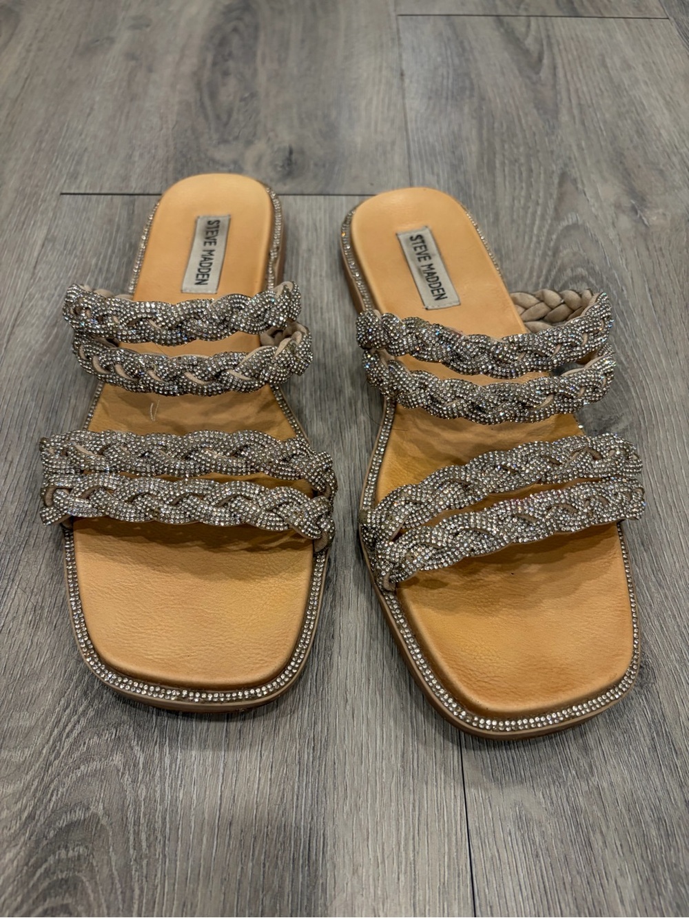 Steve Madden Newbie Beaded Strap Sandals Brown & Gray